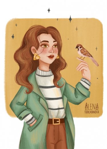 Открытка - Девочка с птицей №4401